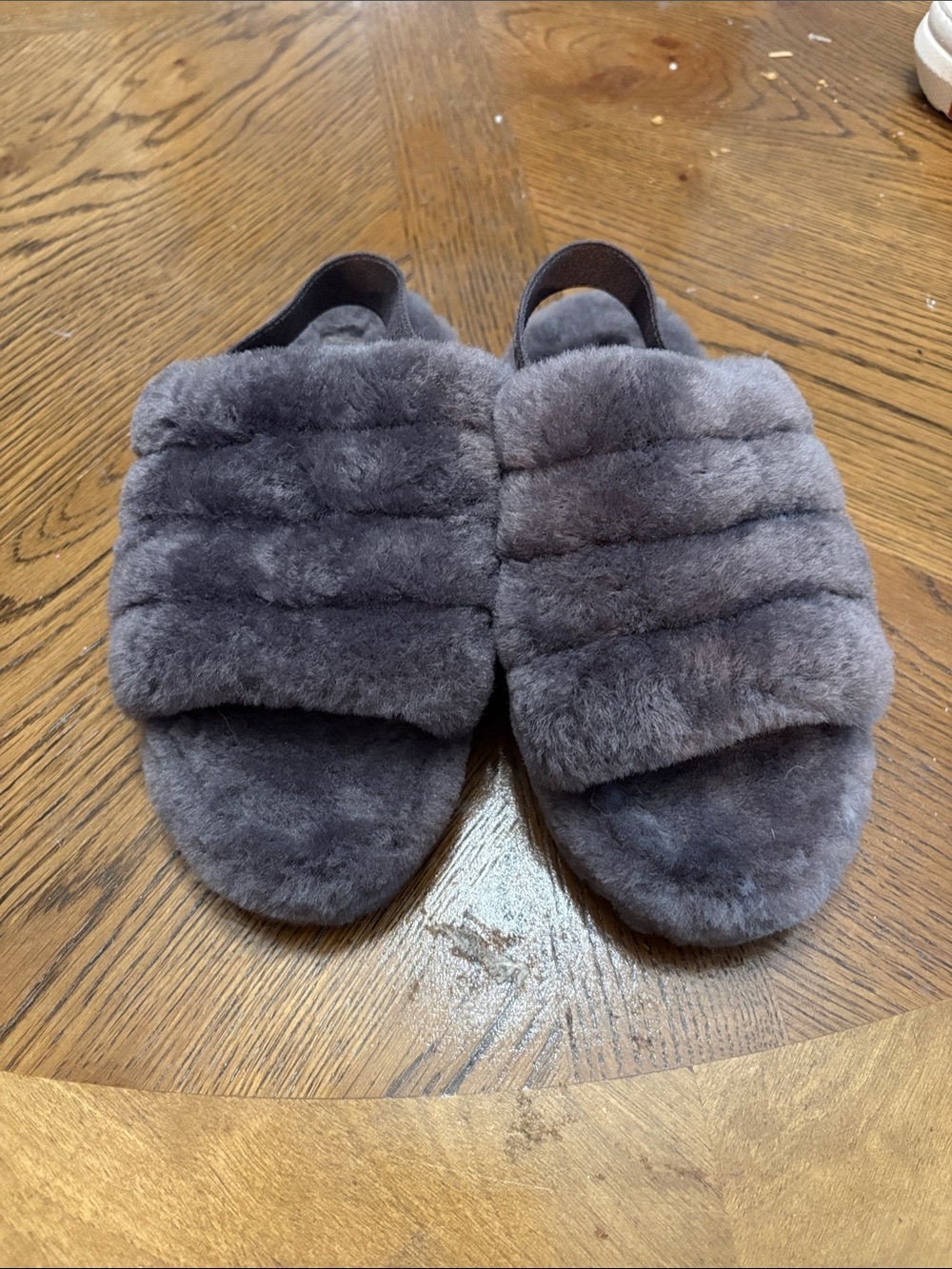 UGG Kids Gray Plush Fur Slide Sandals